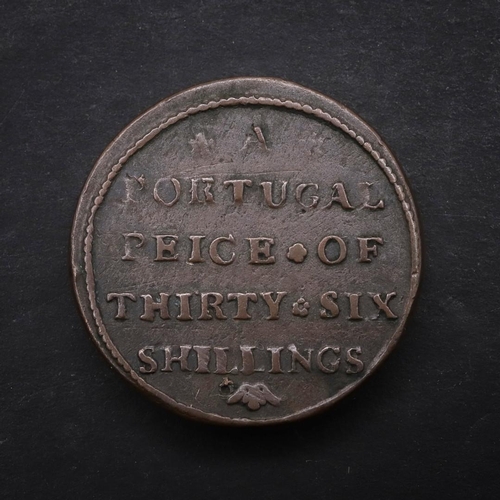 1651 - A PORTUGUESE COIN WEIGHT, THIRTY SIX SHILLINGS, 1746. An unusual Portuguese coin weight, laureate bu... 