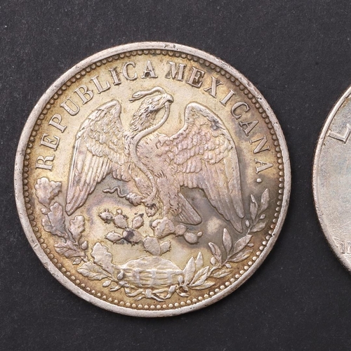 1659 - A MEXICAN SILVER PESO, 1898 AND AN AMERICAN EISENHOWER DOLLAR. A silver Peso. Mo 1898 and a 1976 Eis... 