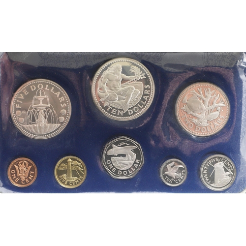 1666 - THREE BAHAMAS AND A BARBADOS PROOF COIN SET 1971, 1973 AND 1974. Bahamas proof coin sets for 1971, 1... 