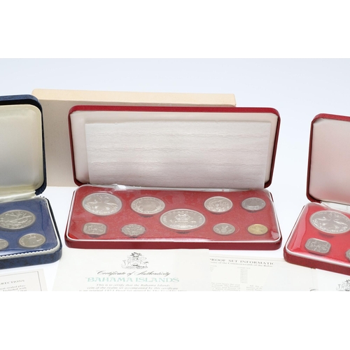 1666 - THREE BAHAMAS AND A BARBADOS PROOF COIN SET 1971, 1973 AND 1974. Bahamas proof coin sets for 1971, 1... 