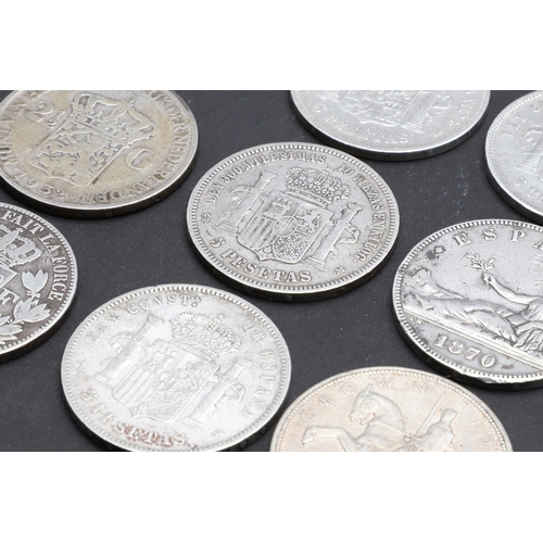 1693 - A COLLECTION OF TEN CROWN SIZED SILVER WORLD COINS TO INCLUDE SPAIN AND BELGIUM. A collection of ten... 