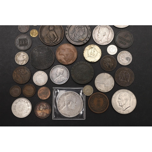 1694 - A MIXED COLLECTION OF WORLD COINS TO INCLUDE AN 1849 CENT. Queen Victoria pennies for 1844 and 1854,... 