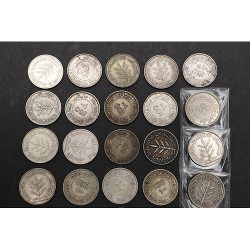 1695 - A COLLECTION OF PALESTINIAN 100 MILS COINS. Palestine coins from the British mandate period, 100 Mil... 