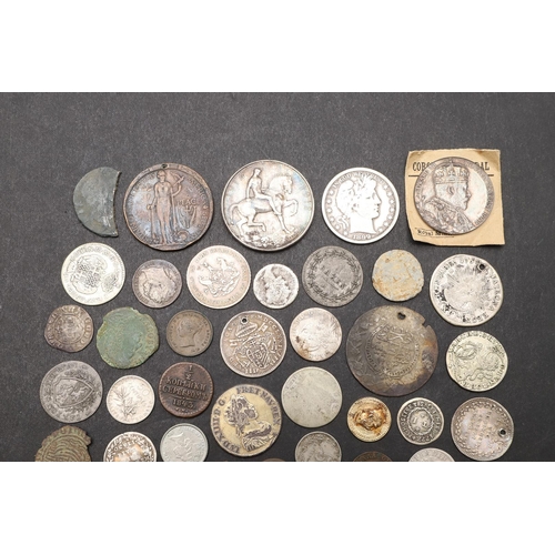 1704 - A MIXED COLLECTION OF WORLD COINS TO INCLUDE SWISS AND OTHER COINS. A Swiss 5 Batz coin, 1815 and 18... 