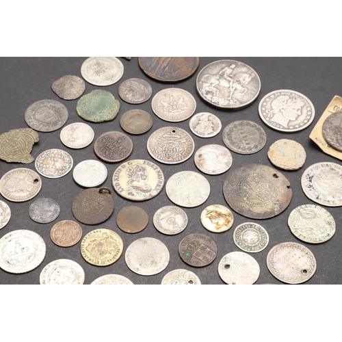 1704 - A MIXED COLLECTION OF WORLD COINS TO INCLUDE SWISS AND OTHER COINS. A Swiss 5 Batz coin, 1815 and 18... 