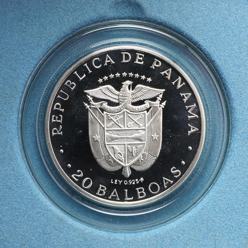 1705 - A REPUBLIC OF PANAMA SILVER PROOF 20 BALBOAS COIN, 1973. A silver 20 Balboas coin, Republic of Panam... 