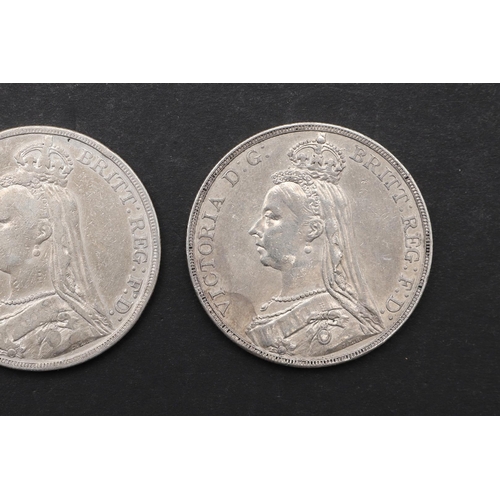 1711 - TWO VICTORIAN CROWNS AND A SIMILAR DOUBLE FLORIN. 1889 AND LATER. A Queen Victoria Crown, Jubilee bu... 