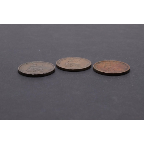 1718 - THREE WILLIAM IV PENNIES, 1831, 1834 AND 1837. William IV copper penny, bare head r. dated 1831, Rev... 