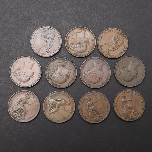 1719 - A PARTIAL DATE RUN OF EARLY VICTORIAN COPPER PENNIES, 1845 - 1859. Victorian Copper pennies, young b... 