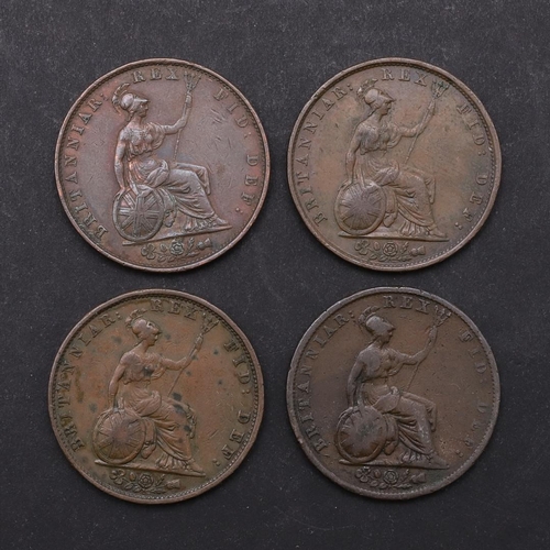 1721 - FOUR WILLIAM IV HALFPENNIES, 1831, 1834 AND 1837. William IV copper halfpenny, bare head r. dated 18... 