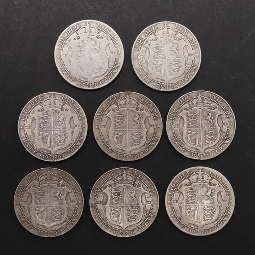 1727 - A COLLECTION OF EDWARD VII HALFCROWNS. 1902 - 1910. Edward VII Halfcrowns, bare head, r, Reverse cro... 