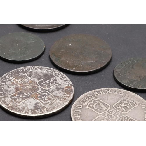 1752 - TWO WILLIAM III HALFCROWNS AND SIMILAR COPPER. William III Halfcrown, laureate and draped bust r. wi... 