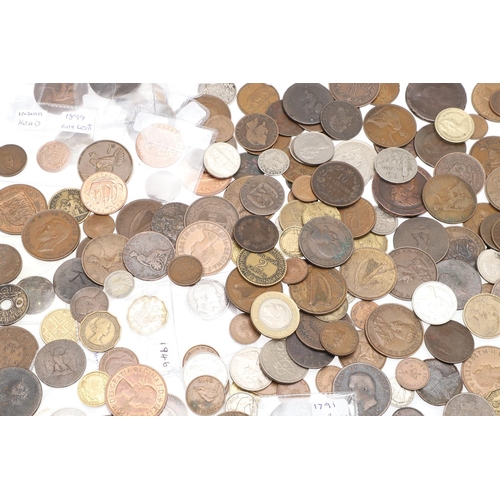 1756 - A MIXED COLLECTION OF COINS TO INCLUDE 18TH CENTURY COPPER AND OTHERS. A mixed collection of coins t... 