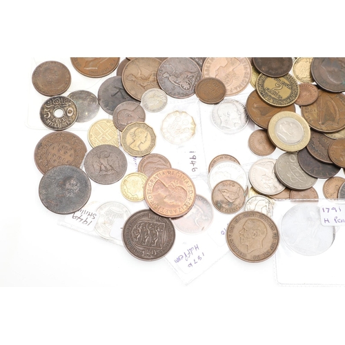 1756 - A MIXED COLLECTION OF COINS TO INCLUDE 18TH CENTURY COPPER AND OTHERS. A mixed collection of coins t... 