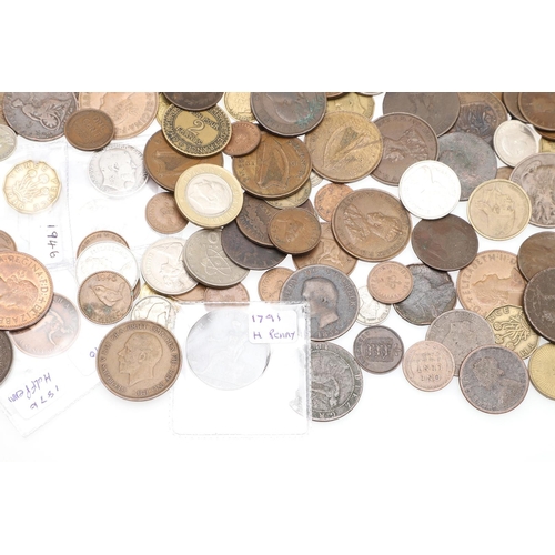 1756 - A MIXED COLLECTION OF COINS TO INCLUDE 18TH CENTURY COPPER AND OTHERS. A mixed collection of coins t... 