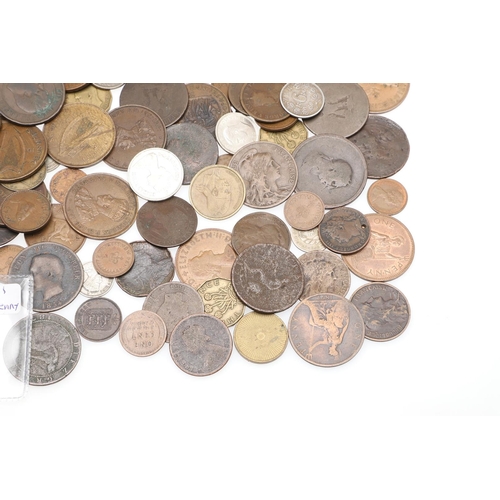 1756 - A MIXED COLLECTION OF COINS TO INCLUDE 18TH CENTURY COPPER AND OTHERS. A mixed collection of coins t... 