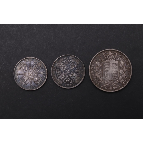 1758 - A VICTORIAN GOTHIC FLORIN 1853, AND TWO OTHERS. A Queen Victoria Gothic Florin, crowned bust l. Reve... 