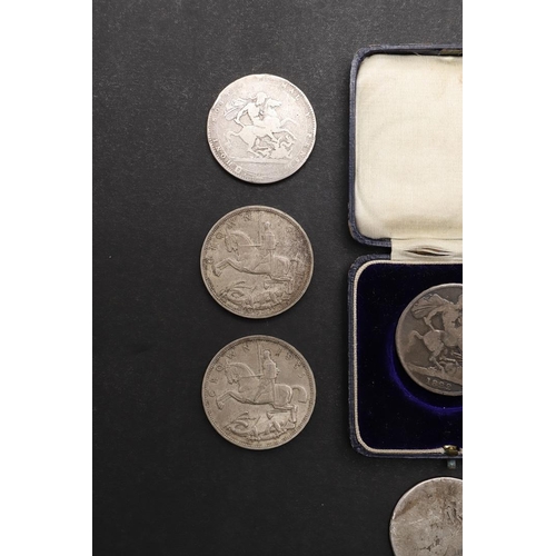 1764 - A COLLECTION OF CROWNS, CHARLES II AND LATER. A collection of Crowns: Charles II, George III, 1822, ... 