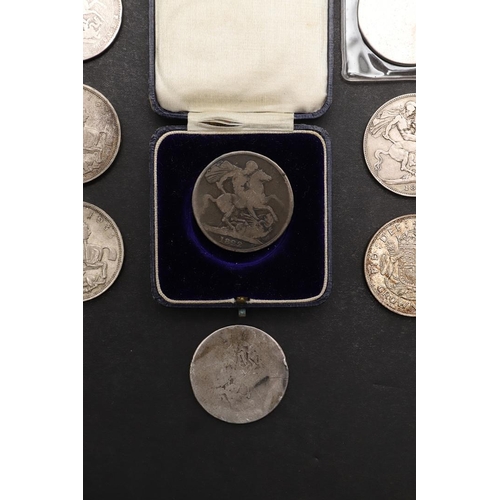 1764 - A COLLECTION OF CROWNS, CHARLES II AND LATER. A collection of Crowns: Charles II, George III, 1822, ... 