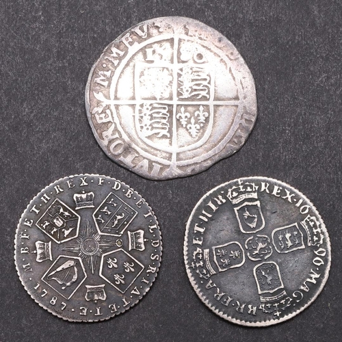 1771 - AN ELIZABETH I HAMMERED SILVER SIXPENCE AND TWO OTHERS. An Elizabeth I sixpence, fifth issue, crowne... 