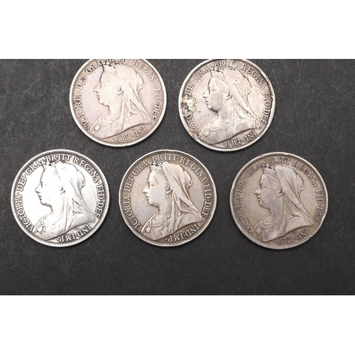 1776 - A COLLECTION OF SIX QUEEN VICTORIA CROWNS, 1893 AND 1896. Queen Victoria Crowns. Old veiled bust l, ... 