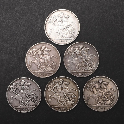 1776 - A COLLECTION OF SIX QUEEN VICTORIA CROWNS, 1893 AND 1896. Queen Victoria Crowns. Old veiled bust l, ... 