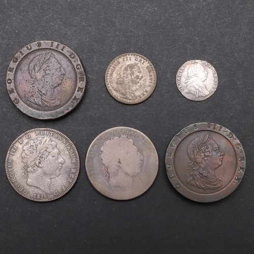 1784 - A GEORGE III CROWN AND A SMALL COLLECTION OF SIMILAR COINS. A George III Crown, laureate bust r. Rev... 