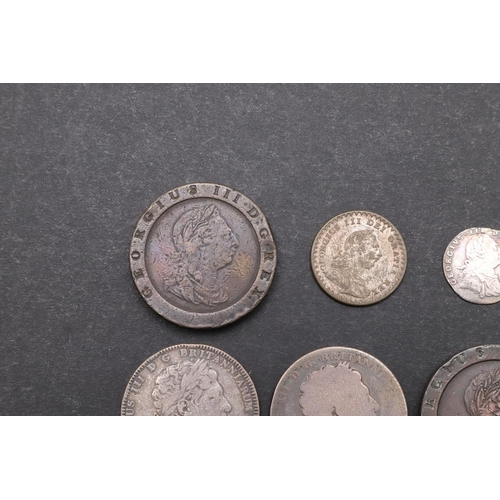 1784 - A GEORGE III CROWN AND A SMALL COLLECTION OF SIMILAR COINS. A George III Crown, laureate bust r. Rev... 