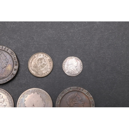 1784 - A GEORGE III CROWN AND A SMALL COLLECTION OF SIMILAR COINS. A George III Crown, laureate bust r. Rev... 