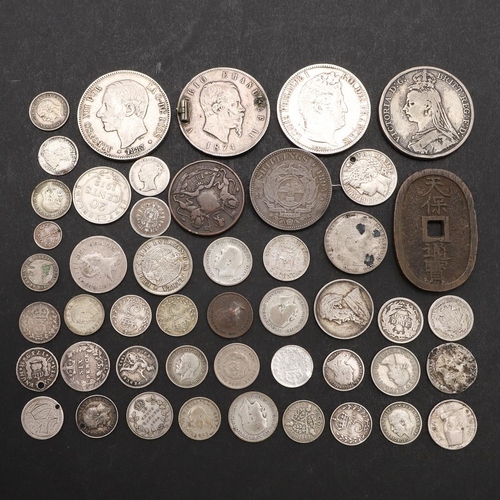 1787 - A COLLECTION OF SILVER AND OTHER COINS TO INCLUDE A QUEEN VICTORIA CROWN, 1889. A Queen Victoria Cro... 