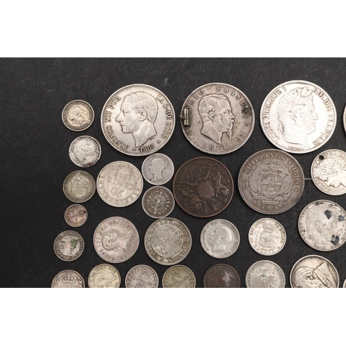 1787 - A COLLECTION OF SILVER AND OTHER COINS TO INCLUDE A QUEEN VICTORIA CROWN, 1889. A Queen Victoria Cro... 