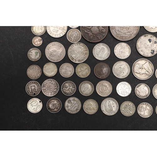 1787 - A COLLECTION OF SILVER AND OTHER COINS TO INCLUDE A QUEEN VICTORIA CROWN, 1889. A Queen Victoria Cro... 