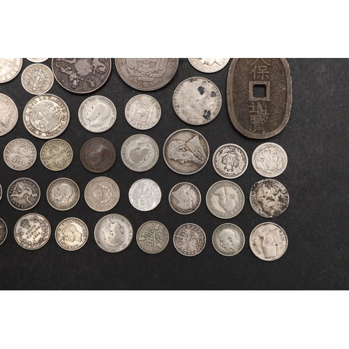 1787 - A COLLECTION OF SILVER AND OTHER COINS TO INCLUDE A QUEEN VICTORIA CROWN, 1889. A Queen Victoria Cro... 