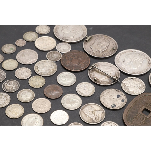 1787 - A COLLECTION OF SILVER AND OTHER COINS TO INCLUDE A QUEEN VICTORIA CROWN, 1889. A Queen Victoria Cro... 