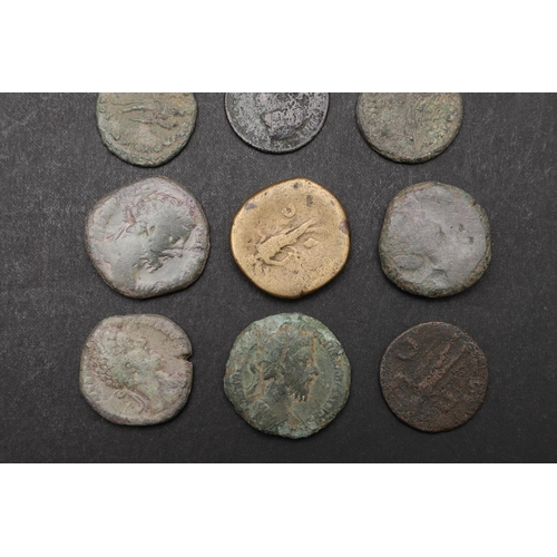 1797 - A COLLECTION OF TWELVE ROMAN COINS, LARGER DENOMINATIONS TO INCLUDE SESTERTIUS OF ANTONINUS PIUS. A ... 