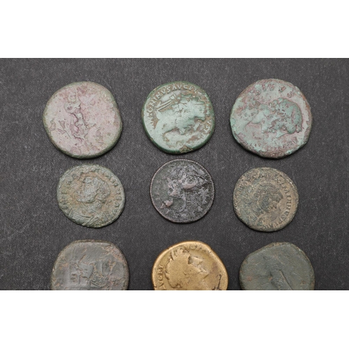 1797 - A COLLECTION OF TWELVE ROMAN COINS, LARGER DENOMINATIONS TO INCLUDE SESTERTIUS OF ANTONINUS PIUS. A ... 