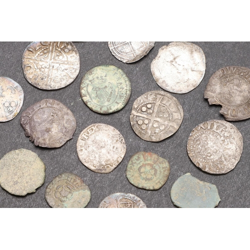 1813 - A JAMES I HALFGROAT AND OTHER SMALL HAMMERED SILVER. A James II Halfgroat, rose and thistle type, a ... 