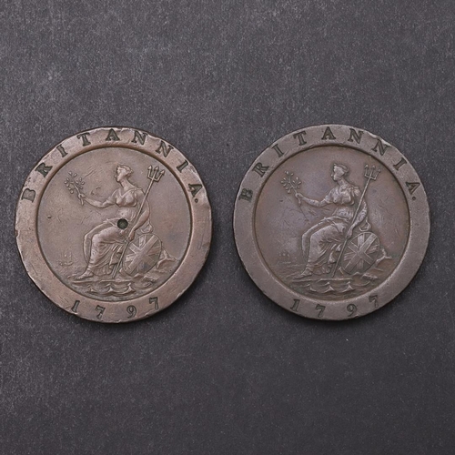 1816 - TWO GEORGE III CARTWHEEL TWOPENCE, 1797. Two George III copper cartwheel twopence, Soho Mint, laurea... 