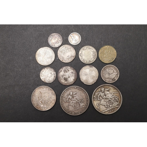 1818 - A GEORGE III CROWN, 1820 AND OTHER SIMILAR COINS. A small collection of 18th Century and later coins... 