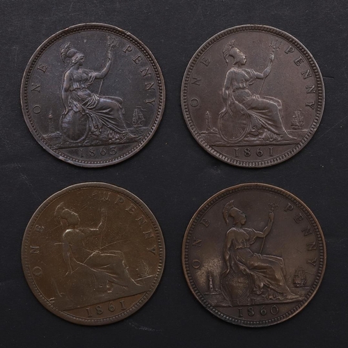 1827 - A COLLECTION OF EARLY VICTORIAN PENNIES, 1860 - 1863. Pennies: bare head l. Reverse seated figure of... 