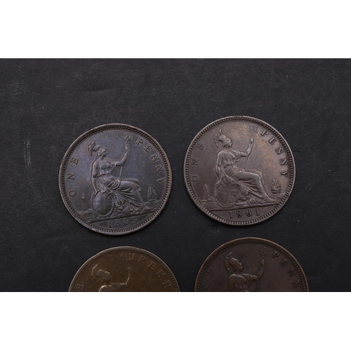 1827 - A COLLECTION OF EARLY VICTORIAN PENNIES, 1860 - 1863. Pennies: bare head l. Reverse seated figure of... 