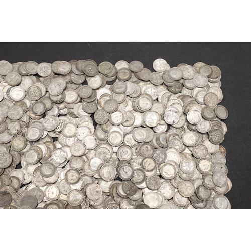 1832 - A LARGE COLLECTION OF SILVER 3D PIECES AND TWO VICTORIAN CROWNS. A Queen Victoria Crown, Crowned bus... 