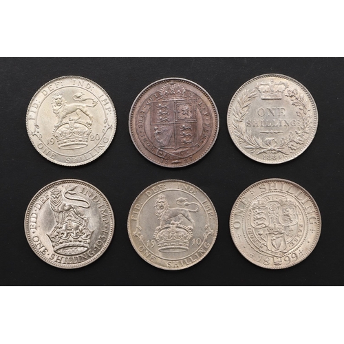 1833 - A TYPE COLLECTION OF SHILLINGS. 1884 AND LATER, 6 COINS. A collection of Shillings: 1884, 1887, 1899... 