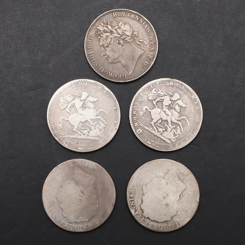 1837 - A COLLECTION OF GEORGE III AND GEORGE IV CROWNS. A George III Crown, laureate bust l, Reverse St. Ge... 