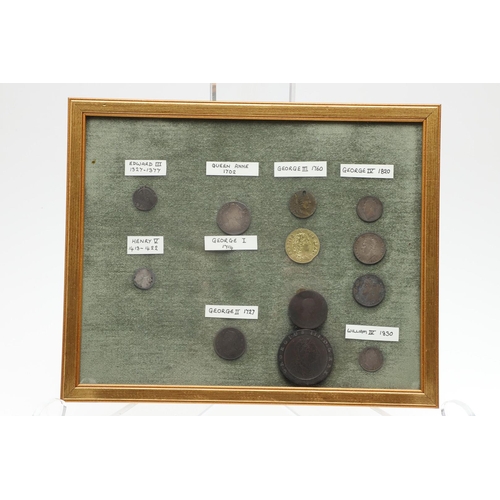 1860 - FOUR FRAMED COLLECTIONS OF COINS, EDWARD III AND LATER. Four framed collections of coins: 2012 colle... 