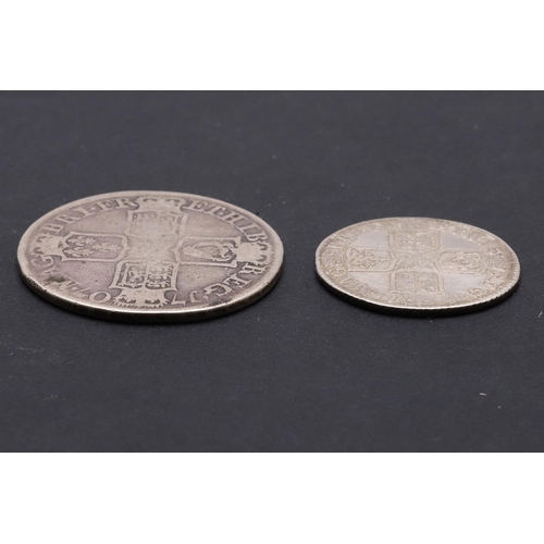 1863 - A QUEEN ANNE HALFCROWN 1707 AND SIMILAR SHILLING 1711. A Queen Anne Halfcrown draped bust l. Reverse... 