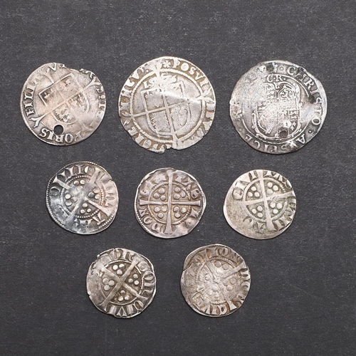 1876 - A COLLECTION OF HAMMERED COINS TO INCLUDE A CHARLES I SIXPENCE AND OTHERS. A collection of eight ear... 