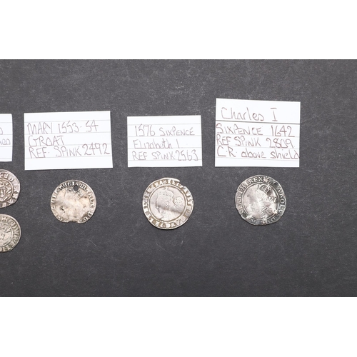 1876 - A COLLECTION OF HAMMERED COINS TO INCLUDE A CHARLES I SIXPENCE AND OTHERS. A collection of eight ear... 