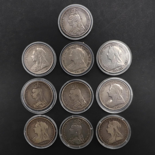 1878 - A COLLECTION OF TEN QUEEN VICTORIA CROWNS, 1887 AND LATER. Queen Victoria Crowns, Jubilee bust and O... 