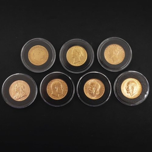 1893 - A COLLECTION OF SEVEN SOVEREIGNS 'FIRST GOLD SOVEREIGNS OF EACH SOVEREIGN MINT', 1820 AND LATER. A c... 